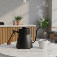 Carafe à café en acier inoxydable grande capacité avec bec long, théière à café à versement progressif avec thermomètre et poignée en bois