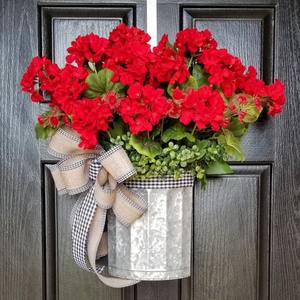 Panier suspendu de noël guirlande seau de géranium <span class=keywords><strong>rouge</strong></span> arc artificiel panier suspendu <span class=keywords><strong>en</strong></span> métal pour pots de fleurs intérieurs/extérieurs jardinières - Product Image 1
