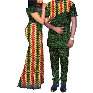 Dashiki pour couples africains <span class=keywords><strong>Bazin</strong></span> riche en coton écologique <span class=keywords><strong>Robe</strong></span> longue en dentelle pour hommes Ensemble de pantalons imprimés africains Vêtements de mariage - Product Image 6