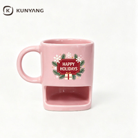 Mug à café en céramique en gros avec compartiment inférieur pour biscuits et collations, mug carré en céramique avec poignée, logo personnalisé, cadeau