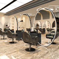 Miroir ovale de luxe pleine longueur pour salon avec lumière LED Miroirs double face pour salon de coiffure avec armoire de rangement