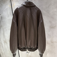 Blouson bomber oversize en cuir tissé, véritable cuir, rose poudré, pour femme