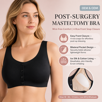 Soutien-gorge post-mastectomie à fermeture avant sans armatures, sans coutures, avec poches, en soie glacée certifiée OEKO-TEX pour femmes âgées - Vente en gros
