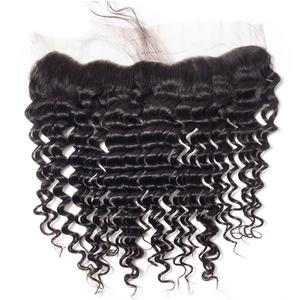 Extensions de cheveux humains Remy Apple Girl, Deep Wave indiennes, 3 paquets avec frontal en dentelle 13*4, couleur naturelle pour femmes noires - Product Image 5