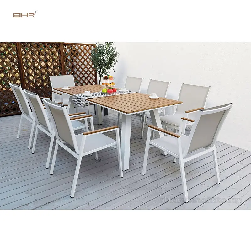 BHR Moderno al aire libre Comedor Muebles de jardín Mesa de comedor de madera de plástico Sillón impermeable Juego de comedor de jardín