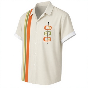 Chemise tendance à rayures blanches crème avec boutons, design graphique d'inspiration rétro et coupe décontractée pour l'été - Product Image 2