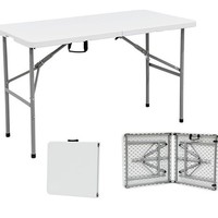 Ensemble de table et de chaises pliantes carrées d'extérieur portables - 6 pieds de longueur, design moderne en plastique blanc, utilisation hôtelière, hauteur réglable