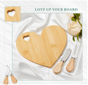 Mini Tabla de Quesos de Bambú en Forma de Corazón con Cuchillos para Queso, Tabla de Charcutería para Bodas, Fiestas, Día de San Valentín - Product Image 2