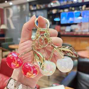 Fashion Cherry Keychain Zinc Alloy Resin Customizable Durable Eco-Friendly Fruit <b>Bag</b> <b>Charm</b> for Valentine's/Birthday - Product Image 1