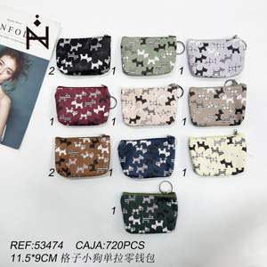 Portamonete Grid Dog 11,5x9 cm con cerniera singola, mini, compatto, con stampe di animali dei cartoni animati, unisex, in poliestere. - Product Image 1