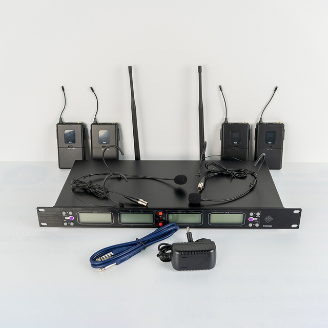 K408 Professional UHF 4 Channel Headset Portable Wireless Microphone Mic System