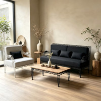 Sillón Individual de Hierro Forjado con Tejido Hueco, Cojín Lavable y Extraíble, Estilo Moderno de Mediados de Siglo, para Apartamento, Gimnasio, Villa, Ventanal, Descanso