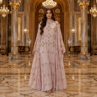 Abaya brodée à col rond, manches cape, ornée de cristaux, robe longue fluide, jalabiya à sequins, kaftan, robe de mariée pour femmes