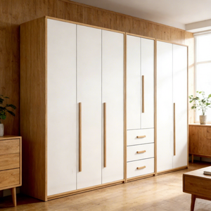 Armoire autoportante minimaliste moderne avec portes battantes, couleur bois naturel, montage facile, meuble de rangement pour chambre à coucher, garantie 1 an - Product Image 4