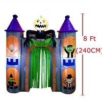 Arche gonflable de château hanté d'Halloween de 2,4 m avec citrouille, fantôme et pierre tombale LED pour décoration de bienvenue de fête en extérieur