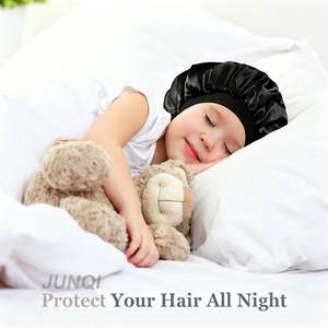 Bonnet de nuit en satin de soie personnalisé pour enfants, avec logo, bande large réglable, anti-frisottis, pour cheveux bouclés, tresses, bébés et enfants, multi-usages - Product Image 4
