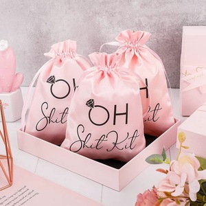 Eco Friendly Recyclable Custom Logo Printed Pink <strong>Satin</strong> Drawstring Bag For Wedding Gift Hair Shoe Packaging Soft <strong>Pouch</strong> Bag - Product Image 4