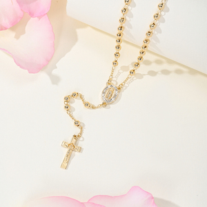 Collar <span class=keywords><strong>de</strong></span> <span class=keywords><strong>Rosario</strong></span> <span class=keywords><strong>de</strong></span> <span class=keywords><strong>Nuestra</strong></span> <span class=keywords><strong>Señora</strong></span> <span class=keywords><strong>de</strong></span> <span class=keywords><strong>Guadalupe</strong></span> con Cruz y Colgante <span class=keywords><strong>de</strong></span> Zirconia Geométrica, Chapado en Oro <span class=keywords><strong>de</strong></span> 14K, Joyería Religiosa Católica - Product Image 1