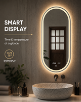 Miroir de salle de bain ovale intelligent à LED avec éclairage avant et arrière, gradation progressive, 3 températures de couleur, fonction mémoire, anti-buée