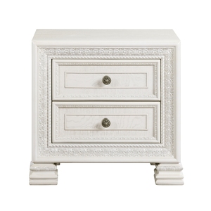 Classic Luxury Pearl White Nightstand 2 Drawers Wooden Bedroom Furniture <b>Dart</b> Molding Design - Product Image 2