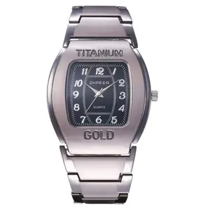 Men's Watch Large Dial Wine Barrel Square Titanium Alloy Steel Band Business Watch Casual Quartz Watch