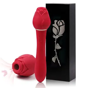 Genuine Rose with Handle Rose Vibrator for Women,5 Strong Sucking & 10 Vibration Modes Clitoris Stimulator Dildo Sex Toys Rose