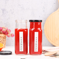 Bouteille carrée vide en verre transparente de 250 ml pour épices, sel, poivre, sésame, miel, ketchup, pâte BBQ, sauce, avec couvercle métallique à vis unique