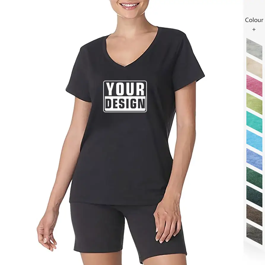 Custom US Size Soft Heather Tri-Blend Fabric Design Screen Print OEM Logo Gym Women's Lady Short Sleeve V-Neck Graphic T-Shirt