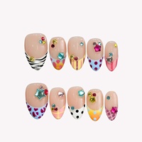 Offre Spéciale – Ongles Courts Amande en Acrylique à Presser, Motif Y2K Multi-éléments Pois, Zèbre, Léopard, Strass 3D Colorés – Vente en Gros