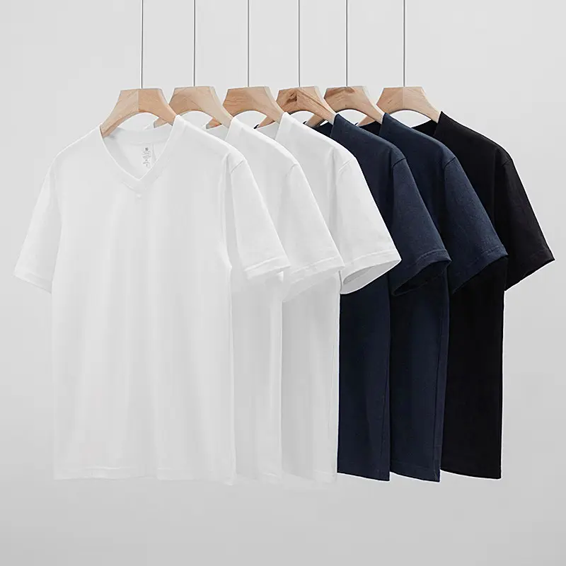 MT2306 Manufactory Wholesales Custom Logo Graphic 220g Pure Cotton White Black T Shirts V Neck T Shirts For Men