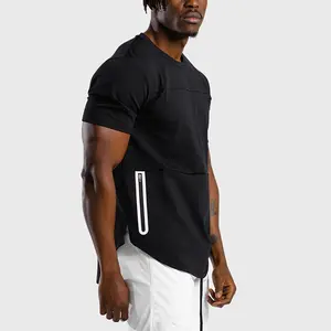 Camiseta de zíper lateral esportiva masculina, venda quente de camiseta slim fit de poliéster para academia