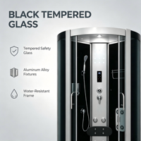 Cabine de douche vapeur coulissante noire moderne de luxe DMAN avec éclairage LED, receveur profond et douchette à main