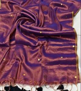 Sari en coton cardé écologique à séchage rapide, tissé, imprimé croisé, pour filles/femmes, léger, pour mariages/occasions spéciales, 370 GRM - Product Image 2