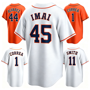 Camiseta de Béisbol Unisex al por Mayor de los Astros de Houston con Bordado 3D en Seda/Algodón # 27 Altuve # 44 Alvarez # 34 Nolan Ryan Softball - Product Image 1