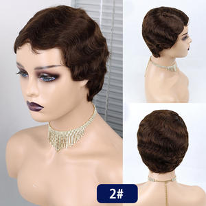 Peluca de <span class=keywords><strong>cabello</strong></span> humano <span class=keywords><strong>rizado</strong></span> corto de 6 pulgadas, corte Pixie, onda de dedo, cubierta de <span class=keywords><strong>cabello</strong></span> <span class=keywords><strong>rizado</strong></span> femenino, pelucas rizadas de dedo Afro cortas coloridas para mujer - Product Image 2