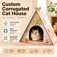 Tente-lit pour chaton en carton ondulé imprimé sur mesure, mobilier d'intérieur pour animaux, maison pour chat, griffoir