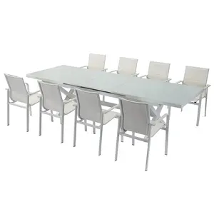 Сетчатый садовый набор мебели для Патио Алюминиевый белый прямоугольный стеклянный столик для кофе для пикника обеденный выдвижной открытый стол и стул