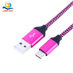 Cable de datos USB tipo C Lung Kay de 2 m, trenzado de nailon, color rojo rosa, para teléfono móvil y computadora - Product Image 1