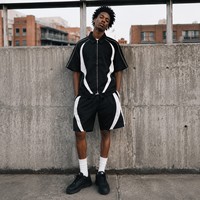 Ensemble Court d'Été Personnalisé pour Homme, Survêtement Imprimé Grande Taille en Polyester Nylon avec Coupe-Vent Zippé