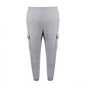 Pantalon de survêtement cargo gris léger en toile pour homme, 100 % coton, taille élastique plate avec cordon de serrage, plusieurs poches, décontracté, coupe-vent - Product Image 2
