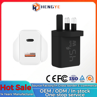 Chargeur mural Type-C 45W PD 3.0 avec prise UK et matériau ignifuge pour téléphone portable, écouteurs et ordinateur portable