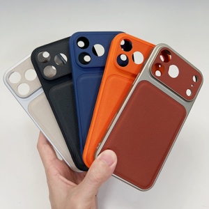Étui <span class=keywords><strong>de</strong></span> protection antichoc en cuir PU lychee <span class=keywords><strong>de</strong></span> haute qualité pour iPhone 17 16 15 14 13 Pro Max, texture cuir uni - Product Image 1