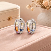 Boucles d'oreilles créoles cercle arc-en-ciel pour femme en argent sterling avec zircon coloré, tendance, luxe léger, mode