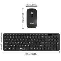 Kombo Keyboard dan Mouse Laptop Nirkabel 2.4g Tanpa Logo Tata Letak Bahasa Inggris AS Tombol Cokelat Tetesan Air Plug&Play Ergonomis