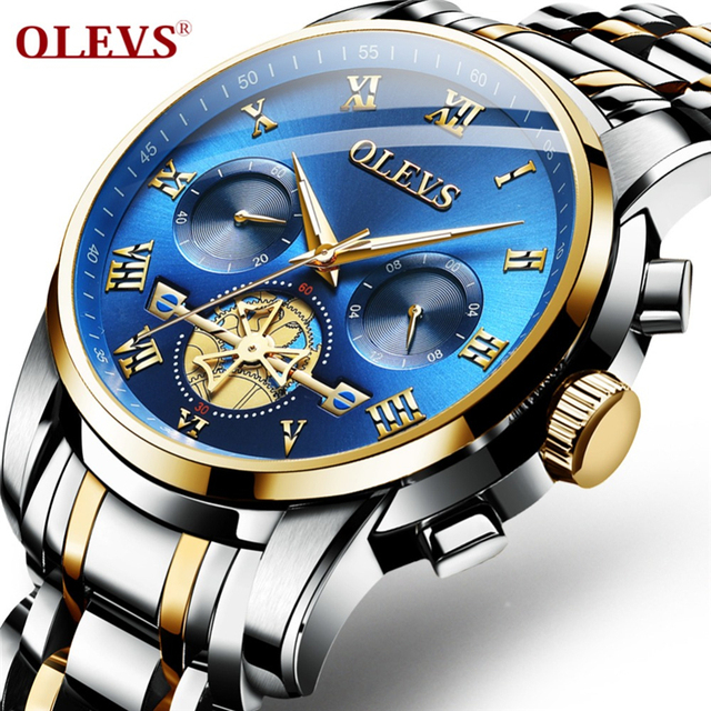OLEVS Top Brand Luxury Mens Watches Luminous Waterproof Stainless Steel Watch Quartz Men Sport Chronograph Business Wristwatch