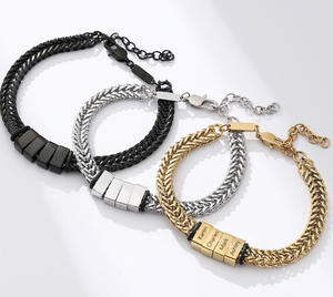 Braccialetto personalizzato per papà con <span class=keywords><strong>nomi</strong></span> dei figli, placcato oro, in acciaio inossidabile, braccialetto con nome di famiglia, regalo per la festa del papà, gioielli personalizzabili. - Product Image 4