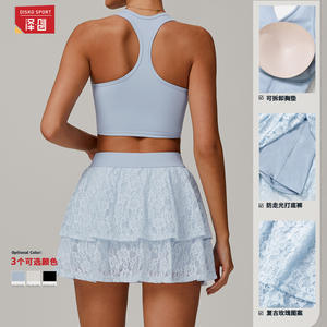 Conjunto Deportivo Disko para Yoga, Falda de Running Asimétrica con Malla y Bolsillos en Azul Aqua, Traje Corto TZ9187 - Product Image 5