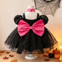 Robe de bal tutu formelle à imprimé floral mignon pour filles de 1 à 3 ans - Longueur genou, col court, manches courtes, respirante, avec nœud