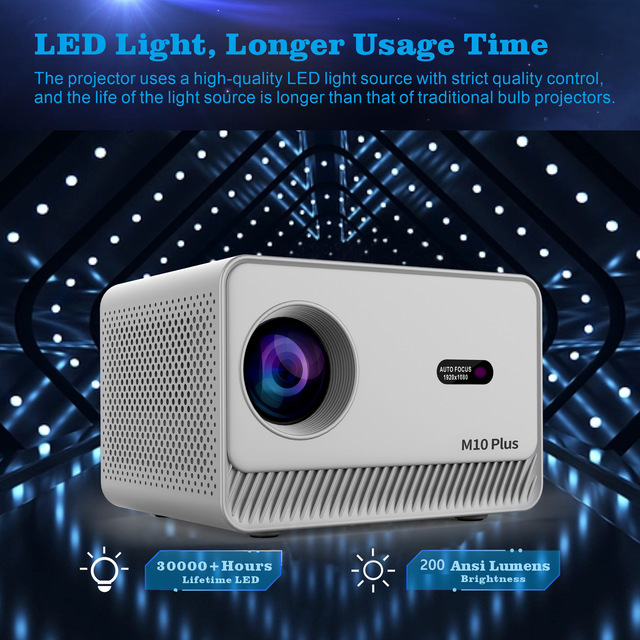 Wholesale M10 Plus Mini 4K LED Portable Projector Android 13 Smart Home Theater WIFI BT 200Lumen Auto Focus US Plug USB