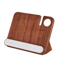 Pengisi Daya Nirkabel Magnetik 3-in-1 Kayu & PC, Jam Alarm Digital, Dudukan Pengisian Cepat Tipe-C Lipat untuk Ponsel, Jam Tangan, dan Earphone